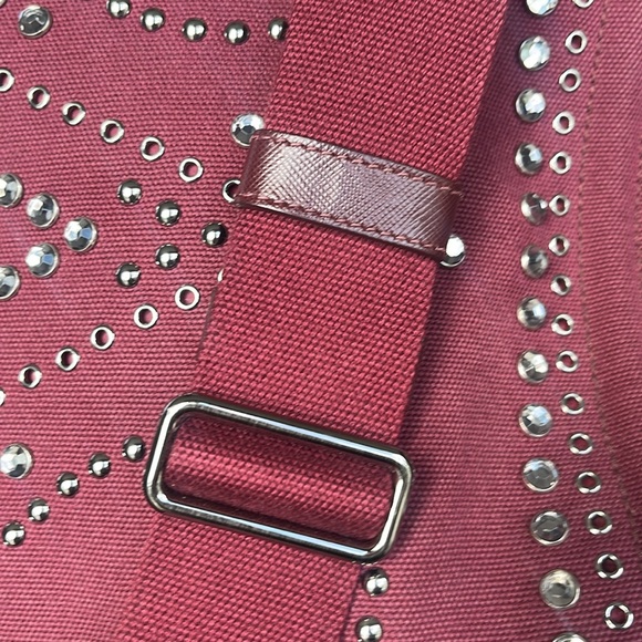 PRADA burgundy tote denim material. Strap for crossbody. Silver studs. - Picture 11 of 12